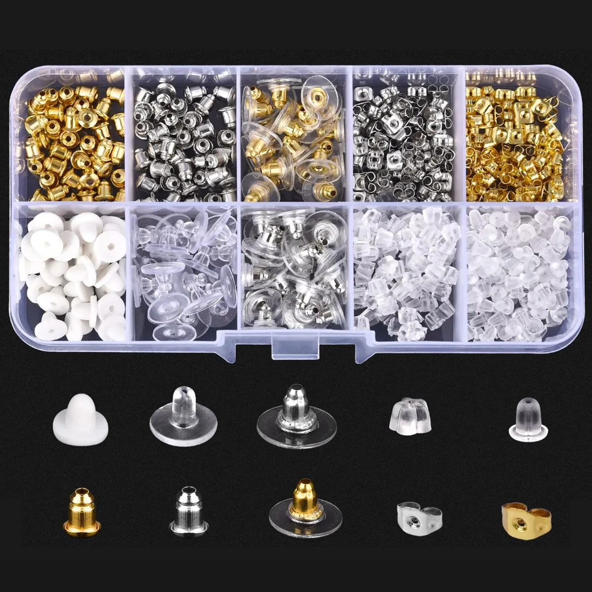 10 Grid DIY Earring Accessories Block Findings Plugs Back Stopper Nuts 10 Styles Mixed Packing Totaling About 450pcs/box
10 Grid DIY Earring Accessories Block Findings Plugs Back Stopper Nuts 10 Styles Mixed Packing Totaling About 450pcs/box