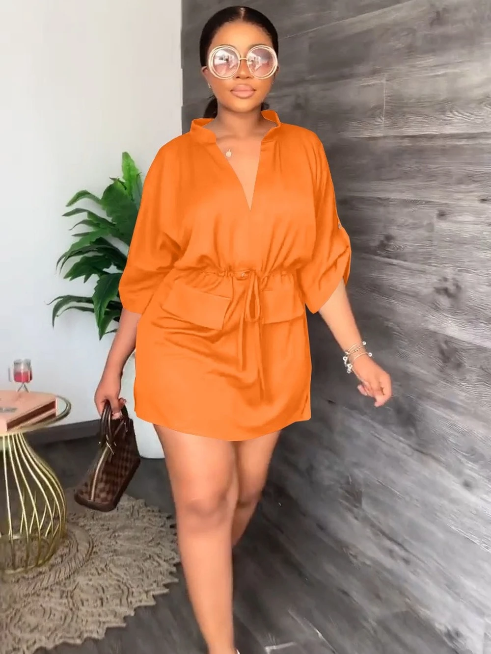 Casual Female Dress Solid Half Sleeve Drawstring Tull Mini Dress Summer Fashion V Neck Loose Office Lady Dresses for Women 2023
Casual Female Dress Solid Half Sleeve Drawstring Tull Mini Dress Summer Fashion V Neck Loose Office Lady Dresses for Women 2023