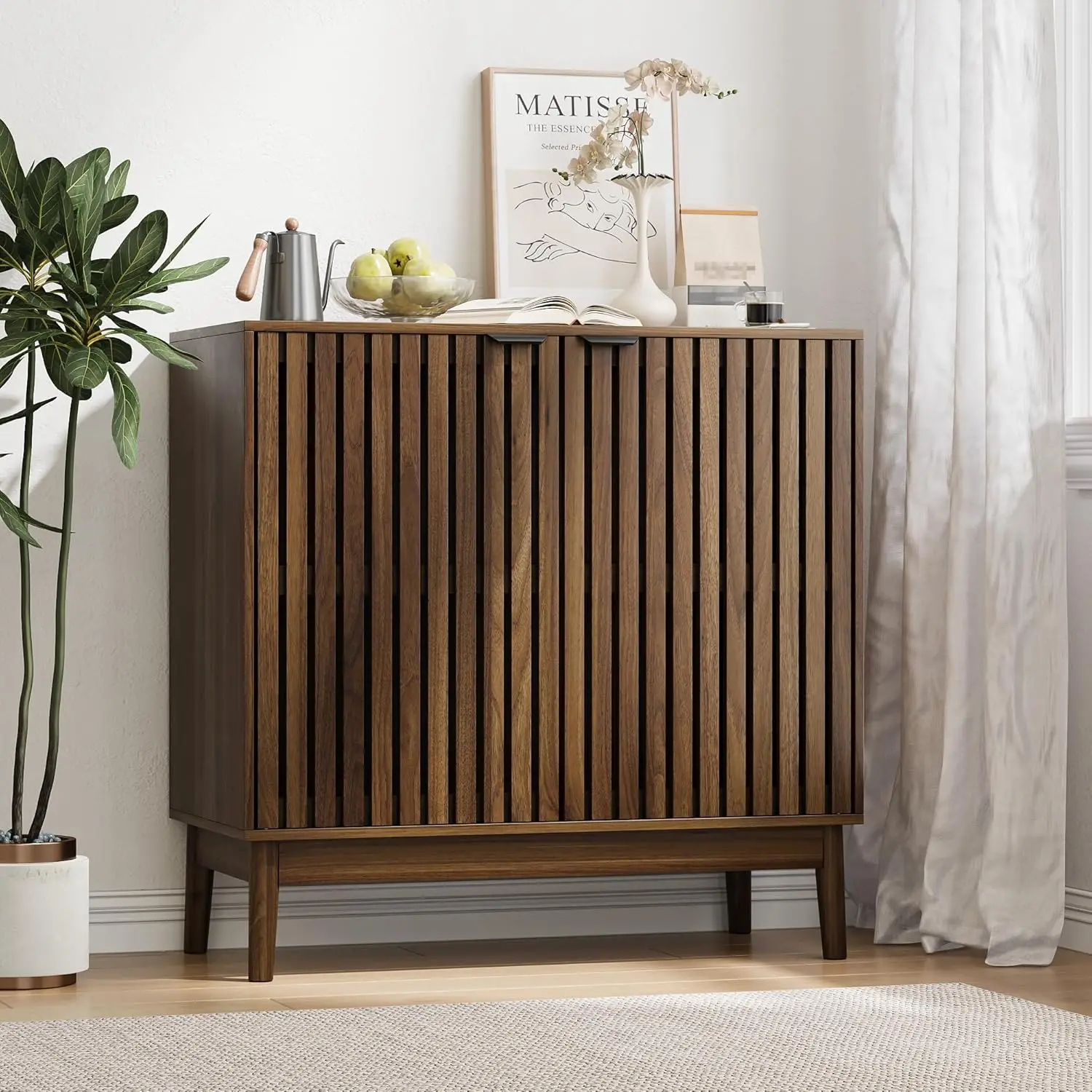 Kitchen Buffet Cabinet with 2 Slatted Doors Adjustable Shelves Wooden Cupboard Entryway Walnut, Customized
Kitchen Buffet Cabinet with 2 Slatted Doors Adjustable Shelves Wooden Cupboard Entryway Walnut, Customized