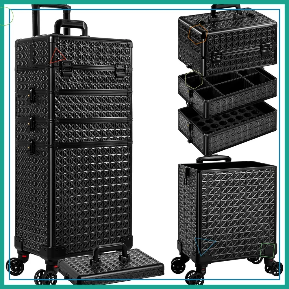 5 in 1 Rolling Makeup Train Case on Wheels, Large Cosmetic Organizer Travel Cart for Hairstylist Artist Nail Salon Barber, Black
5 in 1 Rolling Makeup Train Case on Wheels, Large Cosmetic Organizer Travel Cart for Hairstylist Artist Nail Salon Barber, Black