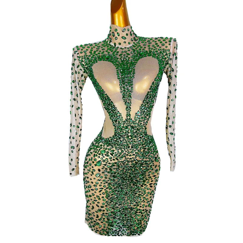 Fashion Green Rhinestones Transparent Long Sleeves Dress Evening Outfit Birthday Celebrate Stretch Costume
Fashion Green Rhinestones Transparent Long Sleeves Dress Evening Outfit Birthday Celebrate Stretch Costume
