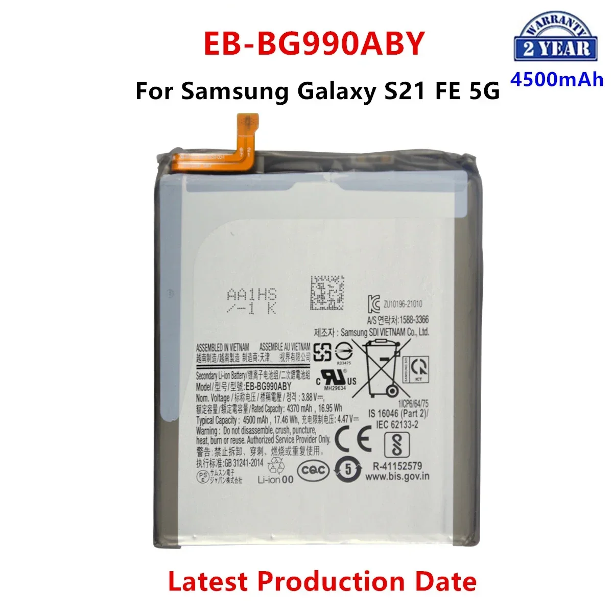 Brand New EB-BG990ABY 4500mAh High Quality Replacement Battery For Samsung Galaxy S21 FE 5G SM-G990
Brand New EB-BG990ABY 4500mAh High Quality Replacement Battery For Samsung Galaxy S21 FE 5G SM-G990