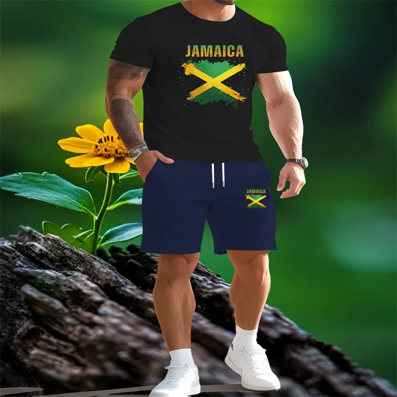 New men's summer round neck short sleeved T-shirt shorts set, essential for travel, fashionable casual sports set, 2-piece set 
New men's summer round neck short sleeved T-shirt shorts set, essential for travel, fashionable casual sports set, 2-piece set