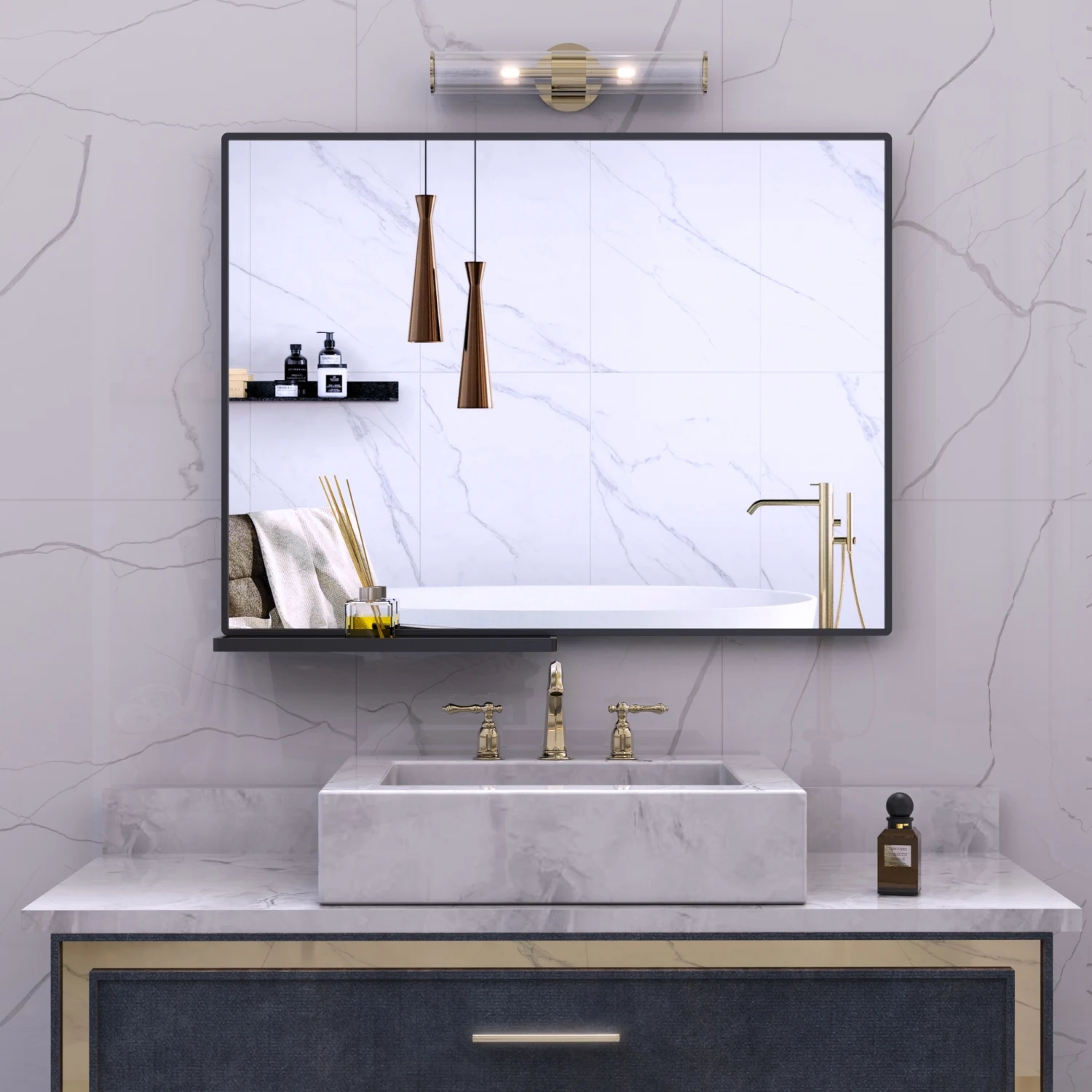 Modern Bathroom Mirror With Storage Shelf Rectangular Black Wall Mirrors for Bathroom Living Room Bedroom Hanging Mirror Aluminu
Modern Bathroom Mirror With Storage Shelf Rectangular Black Wall Mirrors for Bathroom Living Room Bedroom Hanging Mirror Aluminu