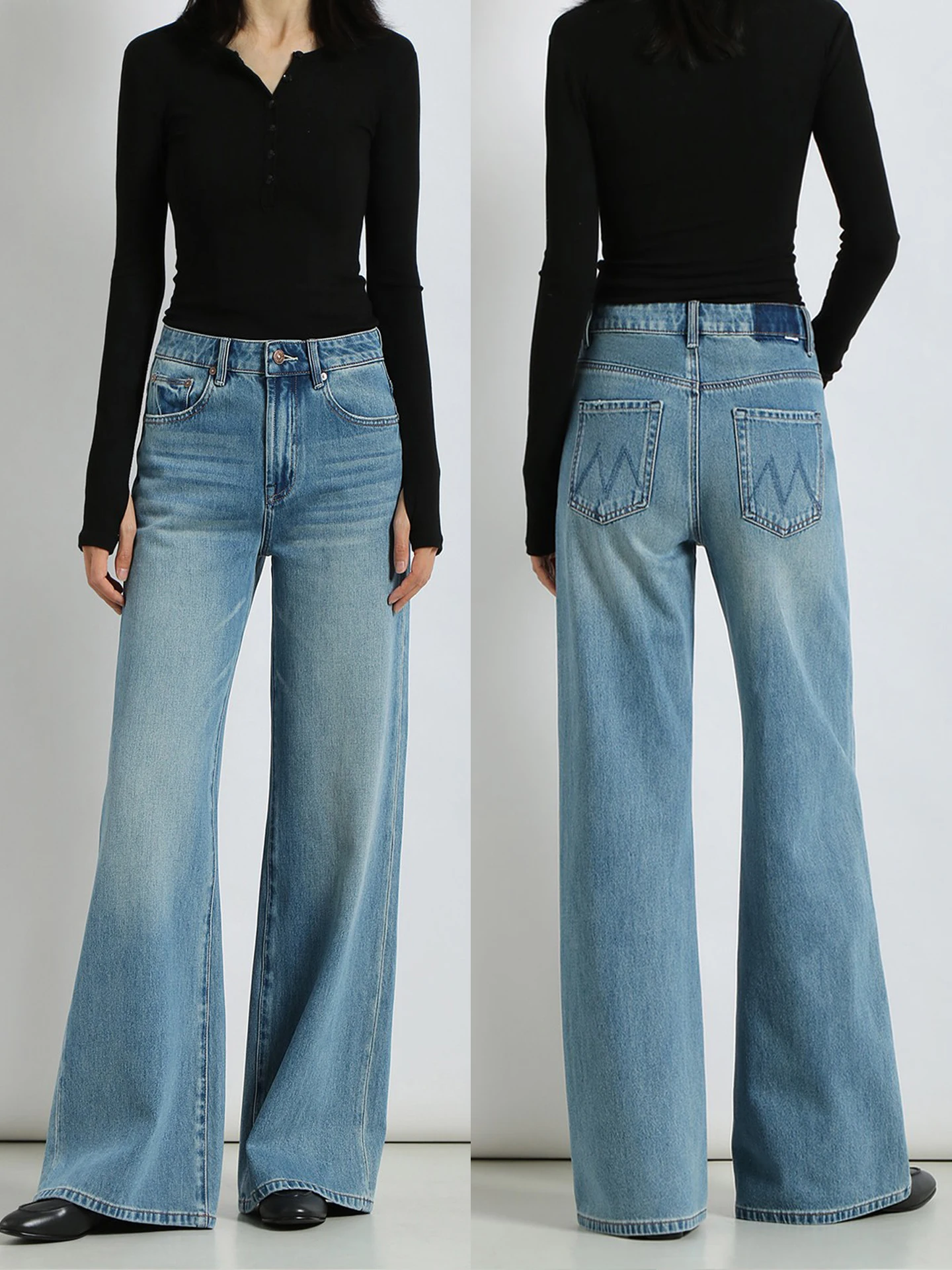 Slimming Straight Leg Jeans Women's High Waist Loose Wide Leg Pants Draping Floor-Length Blue Cotton Blend Stretch Denim
Slimming Straight Leg Jeans Women's High Waist Loose Wide Leg Pants Draping Floor-Length Blue Cotton Blend Stretch Denim