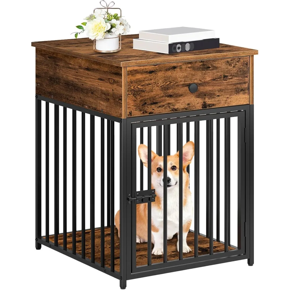 Wooden Dog Crate Furniture Indoor End Table with Drawer Chew Proof Rustic Brown Black Pet Kennel for Small Dogs
Wooden Dog Crate Furniture Indoor End Table with Drawer Chew Proof Rustic Brown Black Pet Kennel for Small Dogs