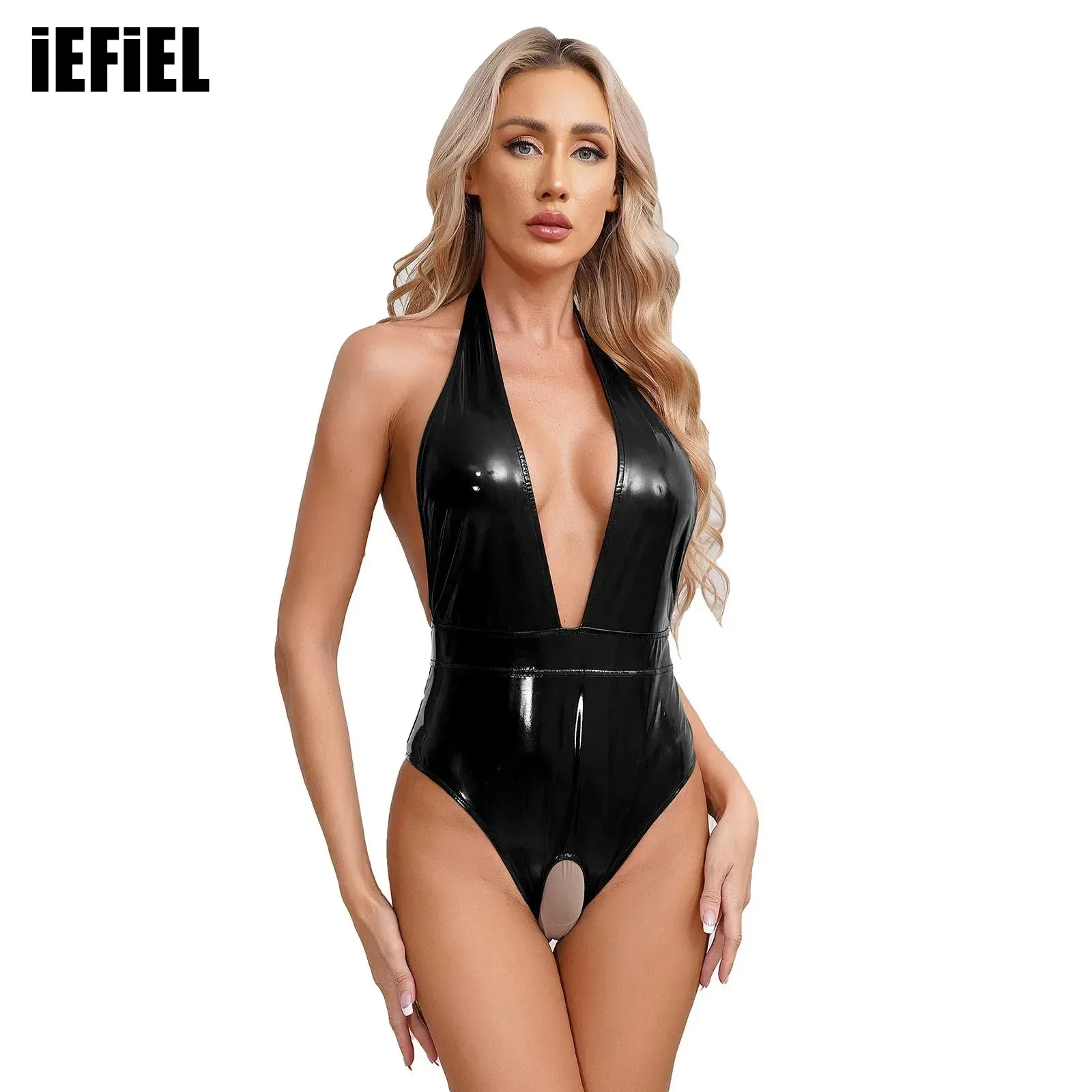 Womens Deep V Neck Crotchless Leotard Wet Look Patent Leather Bodysuit Halter Backless Sleeveless Catsuit
Womens Deep V Neck Crotchless Leotard Wet Look Patent Leather Bodysuit Halter Backless Sleeveless Catsuit