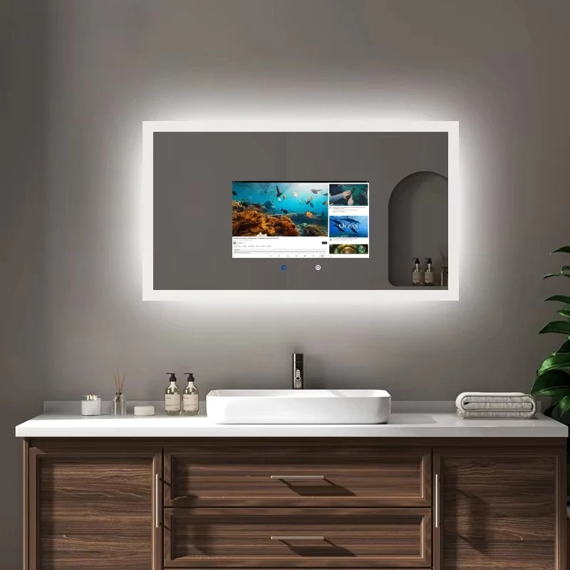 CE FCC RoHS Bathroom Water Resistant Android WiFi Touch Screen Smart Mirror With TV
CE FCC RoHS Bathroom Water Resistant Android WiFi Touch Screen Smart Mirror With TV