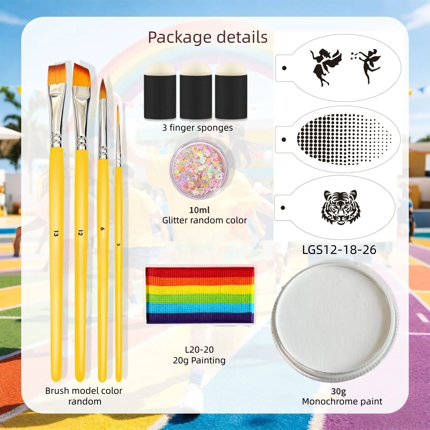 20/30g Round Face Paint Palette Water Based Paint Kit with Brush Sponge Stencil Glitter NonToxic Body Makeup for Kids Adult
20/30g Round Face Paint Palette Water Based Paint Kit with Brush Sponge Stencil Glitter NonToxic Body Makeup for Kids Adult