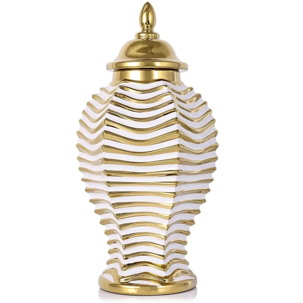 14.2"" White And Gold Luxury Ceramic Ginger Jar Vase With Lid - Modern Ceramic Ginger Jar Decorative Vase For Home Decor,
14.2"" White And Gold Luxury Ceramic Ginger Jar Vase With Lid - Modern Ceramic Ginger Jar Decorative Vase For Home Decor,