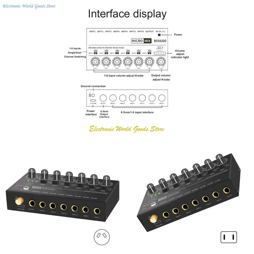 A3PD MX600 6 Channel Sound Mixer USB Auditory Switching 6.5mm 6 in 1 Out Distributor Switcher For Multiple Instrument
A3PD MX600 6 Channel Sound Mixer USB Auditory Switching 6.5mm 6 in 1 Out Distributor Switcher For Multiple Instrument