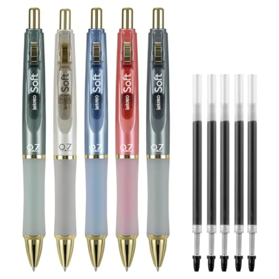 Soft Gel Ink Pens for Journaling, 0.7mm Medium Point Retractable Pen, Black Ink Writing Pens with Refills, Pack of 5 5
Soft Gel Ink Pens for Journaling, 0.7mm Medium Point Retractable Pen, Black Ink Writing Pens with Refills, Pack of 5 5