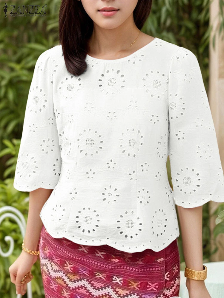 ZANZEA 2025 Summer Woman Blusas Mujer Openwork Embroidery Fashion O-Neck 3/4 Sleeve Tunic Tops Patchwork Scalloped Hem Blouses
ZANZEA 2025 Summer Woman Blusas Mujer Openwork Embroidery Fashion O-Neck 3/4 Sleeve Tunic Tops Patchwork Scalloped Hem Blouses