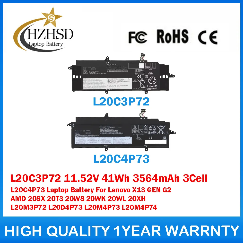 L20C3P72 11.52V 41Wh 3564mAh 3Cell L20C4P73 Laptop Battery For Lenovo X13 GEN G2 AMD 20SX 20T3 20W8 20WK 20WL 20XH L20M3P72
L20C3P72 11.52V 41Wh 3564mAh 3Cell L20C4P73 Laptop Battery For Lenovo X13 GEN G2 AMD 20SX 20T3 20W8 20WK 20WL 20XH L20M3P72