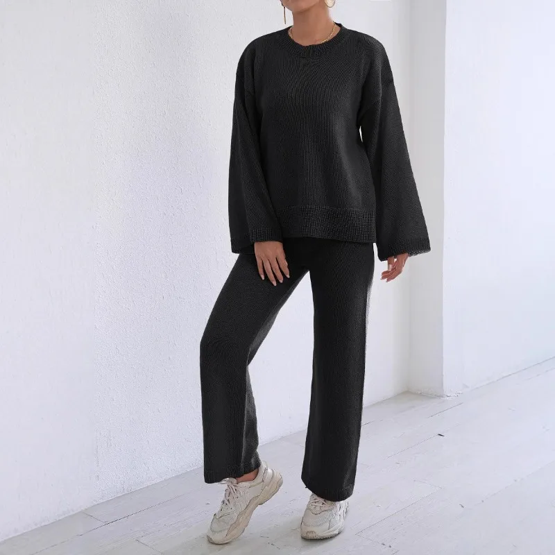 Свободный удобный и повседневный однотонный топ с длинными рукавами, пуловер, свитер, женские прямые широкие брюки, костюм из двух предметов
Свободный удобный и повседневный однотонный топ с длинными рукавами, пуловер, свитер, женские прямые широкие брюки, костюм из двух предметов