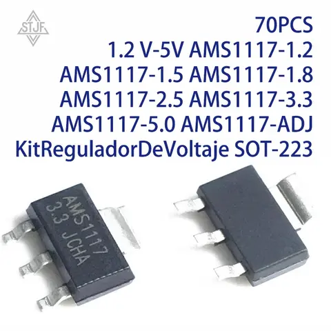70 個 1.2 V-5V AMS1117-1.2 AMS1117-1.5 AMS1117-1.8 AMS1117-2.5 AMS1117-3.3 AMS1117-5.0 AMS1117-ADJ キットレギュレータデボルタージェ SOT-223