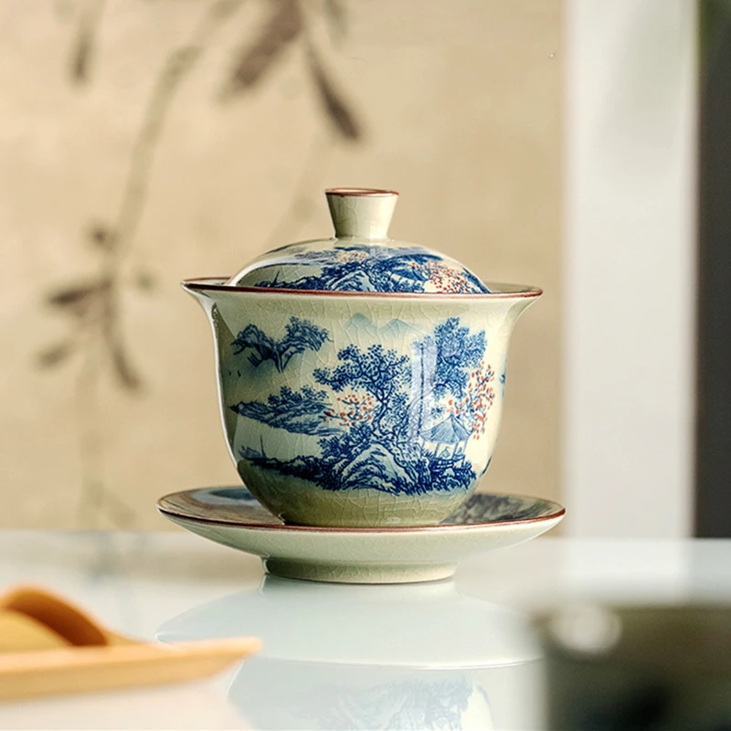 Landscape Ceramic Opening Gaiwan For Tea Tureen Teaware Cup Chinese Tea Bowls Vintage Blue Chawan Tea Ceramony Set
Landscape Ceramic Opening Gaiwan For Tea Tureen Teaware Cup Chinese Tea Bowls Vintage Blue Chawan Tea Ceramony Set