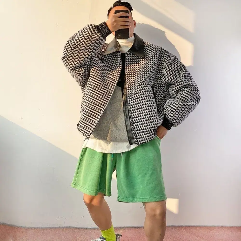 Winter Thiened Diamond Pattern Men's ort Jaet Korean Sle Patchwork Leather Loose Haome Outerwear Polyester Fabric
Winter Thiened Diamond Pattern Men's ort Jaet Korean Sle Patchwork Leather Loose Haome Outerwear Polyester Fabric