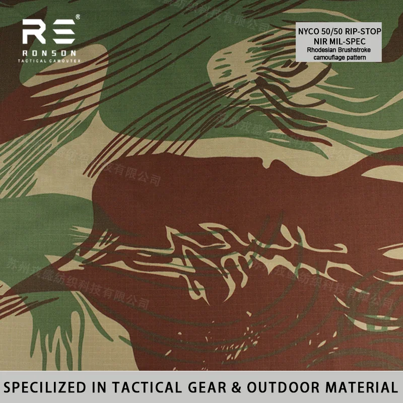 NYCO5050 Nylon Cotton Rip-stop Rhodesian Brushstroke Camouflage Fabric Mil-spec Tactical Gear Uniform Fabric WR+ NIR Durable
NYCO5050 Nylon Cotton Rip-stop Rhodesian Brushstroke Camouflage Fabric Mil-spec Tactical Gear Uniform Fabric WR+ NIR Durable