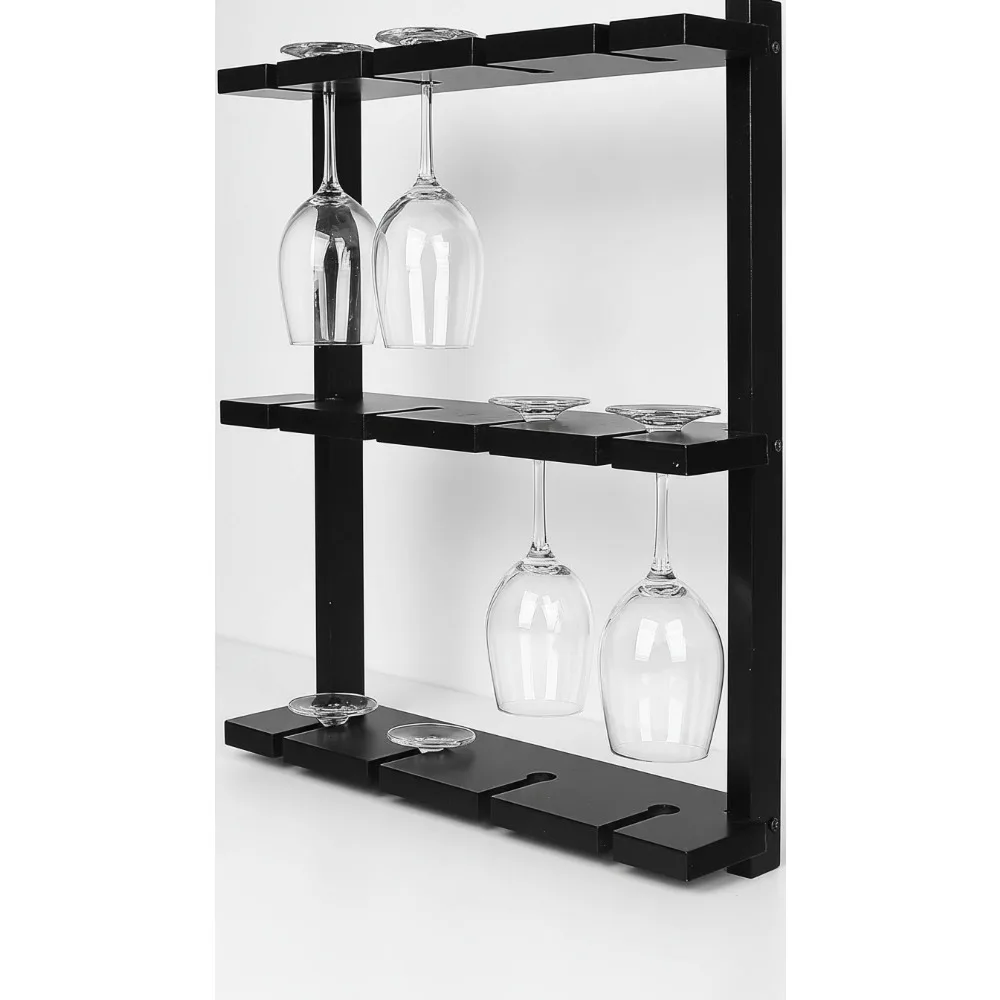 Настенная деревянная полка для бокалов — 12 стеклянных держателей для кухонного бара, черная вешалка для хранения в деревенском стиле
Настенная деревянная полка для бокалов — 12 стеклянных держателей для кухонного бара, черная вешалка для хранения в деревенском стиле