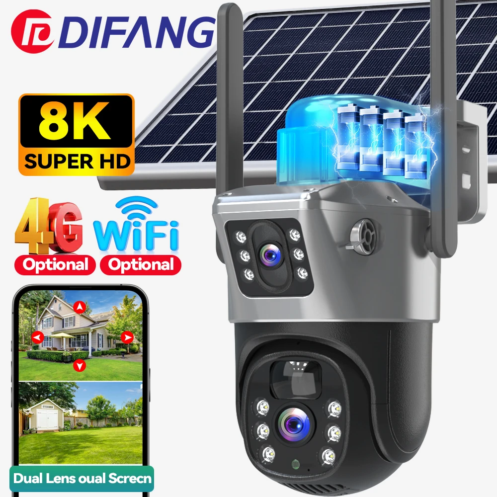 4G Outdoor Solar Camera Dual Lens 4K 8MP Wireless WiFi PTZ Dual Screen Security Protection Automatic Tracking Camera Monitoring
4G Outdoor Solar Camera Dual Lens 4K 8MP Wireless WiFi PTZ Dual Screen Security Protection Automatic Tracking Camera Monitoring