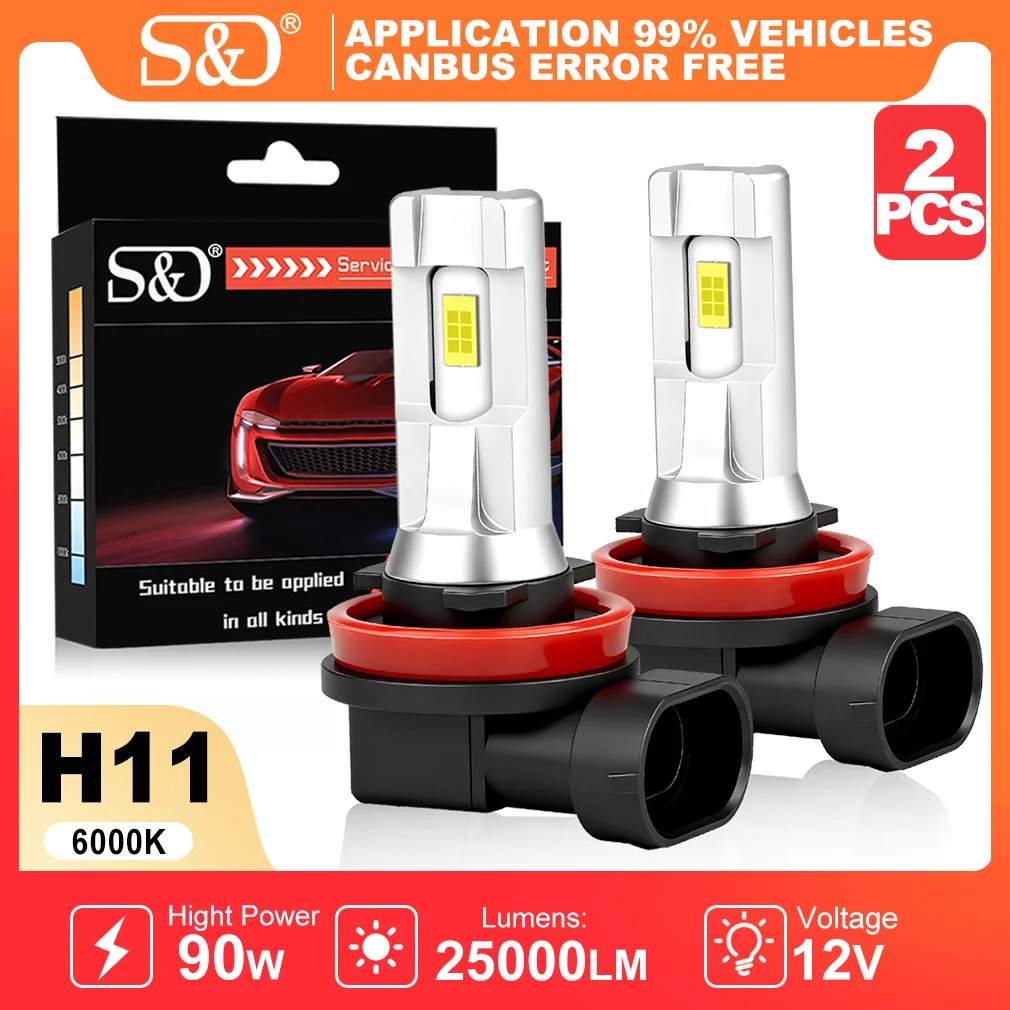 S&D H11 H8 Canbus LED Fog Light Bulbs 90W 9006 HB4 9005 HB3 LED CSP Car HeadLight 6000K White 25000LM Auto Headlamp for Driving
S&D H11 H8 Canbus LED Fog Light Bulbs 90W 9006 HB4 9005 HB3 LED CSP Car HeadLight 6000K White 25000LM Auto Headlamp for Driving