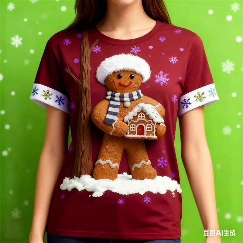 Gingerbread Pattern 3D Printed Women's T-shirt Funny Christmas Elements Short Sleeve Tees New Year Carnival Party Crew Neck Tops
Gingerbread Pattern 3D Printed Women's T-shirt Funny Christmas Elements Short Sleeve Tees New Year Carnival Party Crew Neck Tops