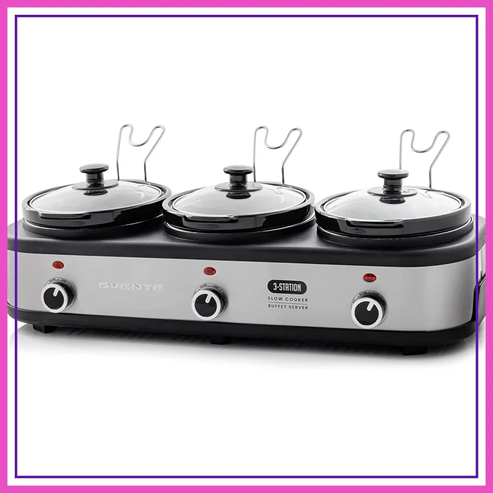 Triple Slow Cooker Buffet Server 4.5 QT, 3 Ceramic Pots, Temperature Control, Stainless Steel, Portable Food Warmer
Triple Slow Cooker Buffet Server 4.5 QT, 3 Ceramic Pots, Temperature Control, Stainless Steel, Portable Food Warmer