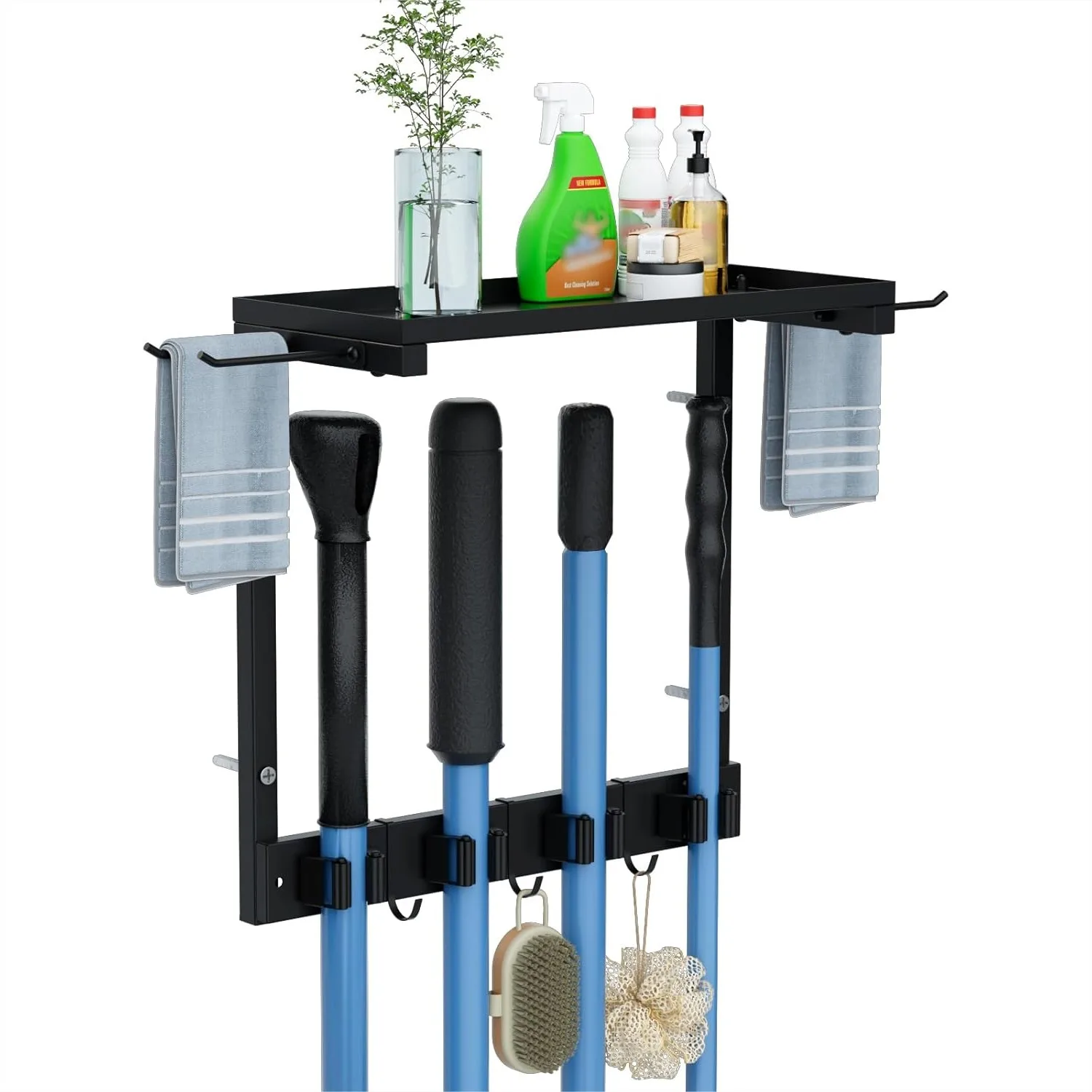 Wall Mount Broom Holder with Shelf, Mop and Cleaning Supplies Organizer for Laundry Room and Garage
Wall Mount Broom Holder with Shelf, Mop and Cleaning Supplies Organizer for Laundry Room and Garage