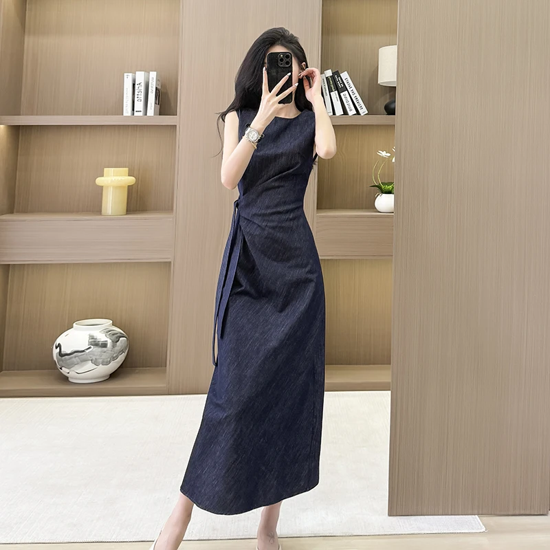 Vintage Denim Bandage Dress Women Summer O Neck Sleeveless Jeans Long Dress Elegant Casual Evening Party Dresses
Vintage Denim Bandage Dress Women Summer O Neck Sleeveless Jeans Long Dress Elegant Casual Evening Party Dresses