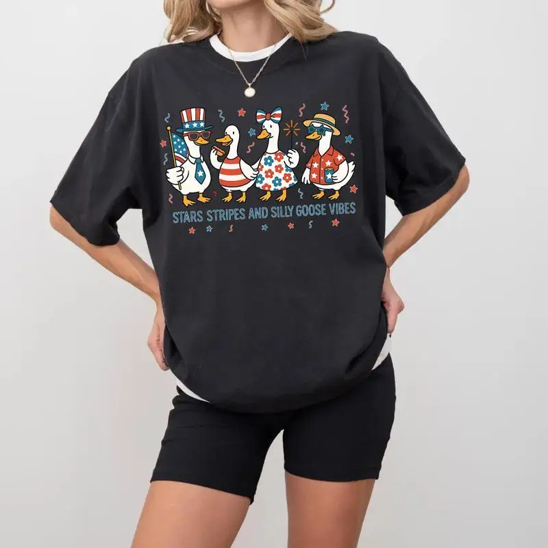 Patriotic Goose T-shirt Stars Stripes and Silly Goose Vibes Graphic Tee for Women Funny American Flag Loose Fit Summer Top
Patriotic Goose T-shirt Stars Stripes and Silly Goose Vibes Graphic Tee for Women Funny American Flag Loose Fit Summer Top
