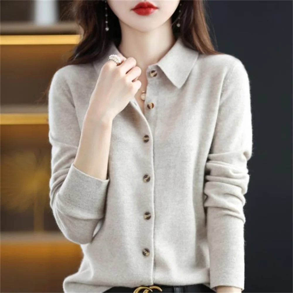Spring autumn POLO collar knitted shirt loose long-sleeved sweater cardigan Single breasted lapel coat
Spring autumn POLO collar knitted shirt loose long-sleeved sweater cardigan Single breasted lapel coat