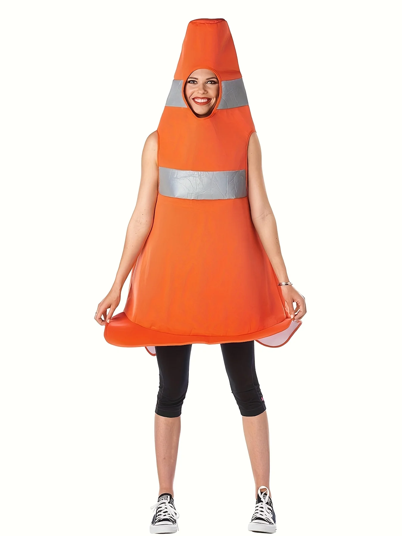 Ярко-оранжевый костюм дорожного конуса для взрослых, один размер, полиэстеровый наряд с капюшоном и светоотражающими полосками, забавная одежда для вечеринки на Хэллоуин
Ярко-оранжевый костюм дорожного конуса для взрослых, один размер, полиэстеровый наряд с капюшоном и светоотражающими полосками, забавная одежда для вечеринки на Хэллоуин