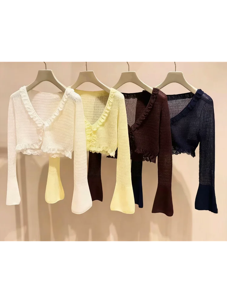 Sweet Style Short Knitted Cardigan Pure Color V-Neck Wooden Trim Women's Fashion Outerwear Breathable Soft Long Sleeve
Sweet Style Short Knitted Cardigan Pure Color V-Neck Wooden Trim Women's Fashion Outerwear Breathable Soft Long Sleeve