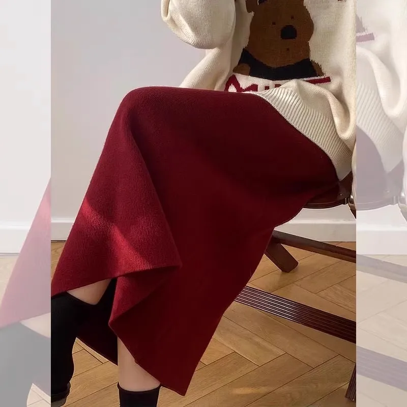 Красная вязаная юбка-миди с высокой талией, прямой крой, женская осенне-зимняя юбка трапециевидной формы, повседневная корейская юбка длиной до пола
Красная вязаная юбка-миди с высокой талией, прямой крой, женская осенне-зимняя юбка трапециевидной формы, повседневная корейская юбка длиной до пола