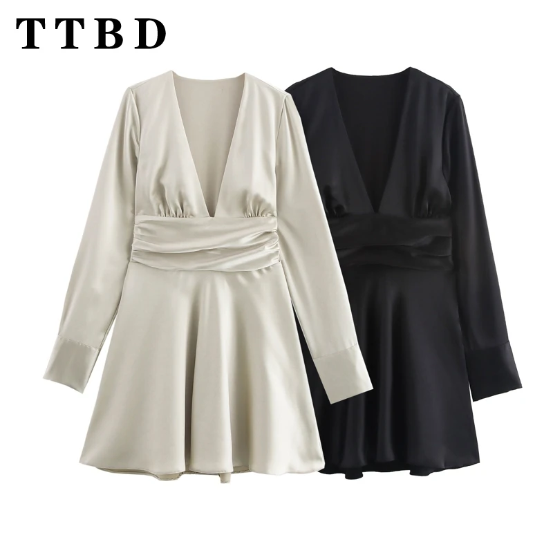 TTBD 2024 New Autumn Women's Elegant Short Dress Satin Long Sleeve Casual Streetwear Fashion Mini Dress
TTBD 2024 New Autumn Women's Elegant Short Dress Satin Long Sleeve Casual Streetwear Fashion Mini Dress