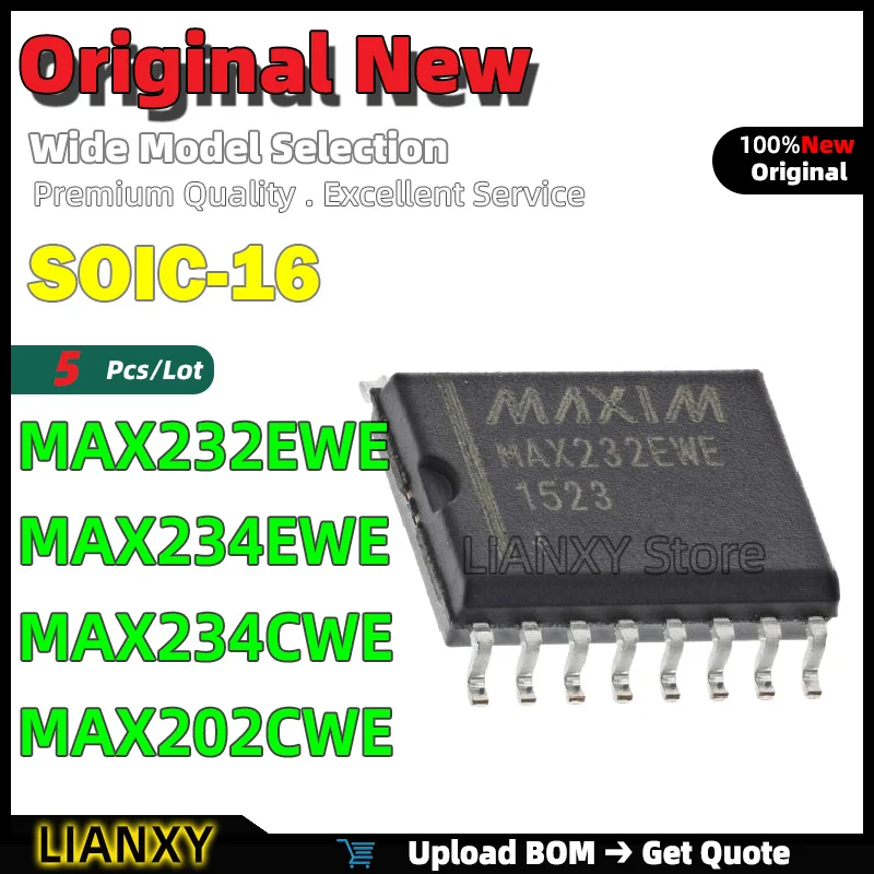 5pcs SOIC-16 MAX232EWE MAX234EWE MAX234CWE MAX202CWE RS-232 Transceiver New Original
5pcs SOIC-16 MAX232EWE MAX234EWE MAX234CWE MAX202CWE RS-232 Transceiver New Original
