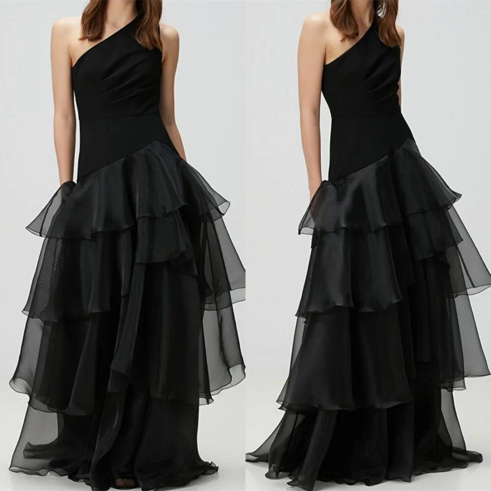 Customized Exquisite Black Jersey Evening Dress Temperament One Shoulder Sleeveless Tiered Sweep Train Bespoke Occasio
Customized Exquisite Black Jersey Evening Dress Temperament One Shoulder Sleeveless Tiered Sweep Train Bespoke Occasio