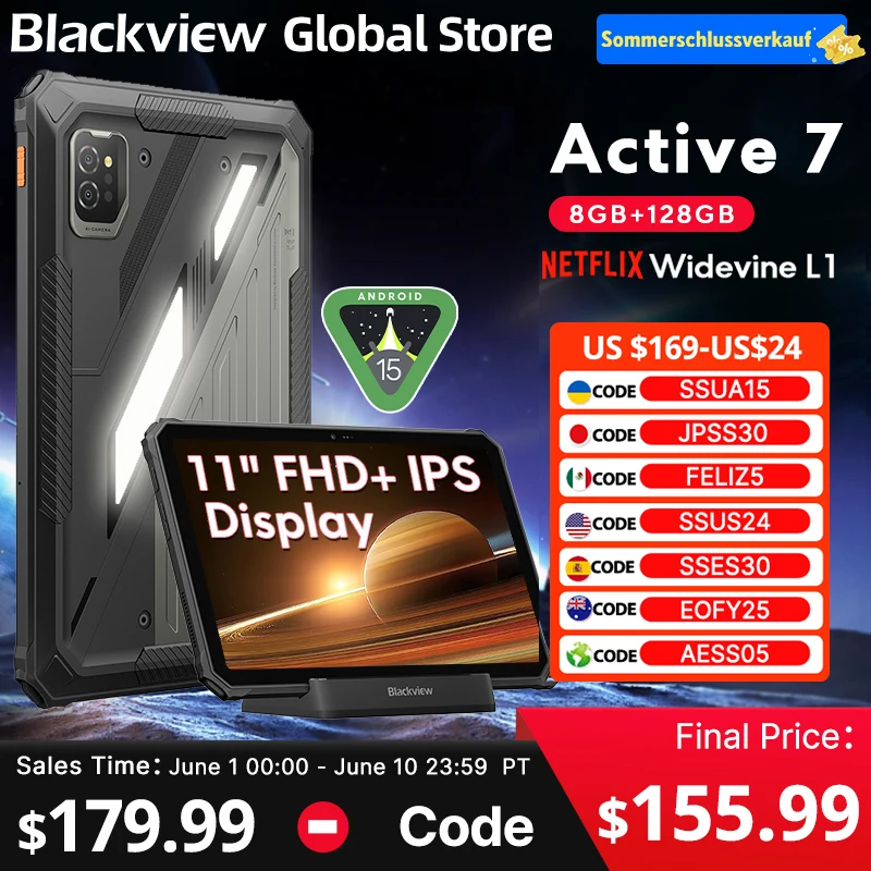 Blackview Active 7 RuggedTablet 11-inch FHD+ Display Octa-core Android IP68&IP69K 10000mAh 45W Charger Outdoor Pad PC
Blackview Active 7 RuggedTablet 11-inch FHD+ Display Octa-core Android IP68&IP69K 10000mAh 45W Charger Outdoor Pad PC
