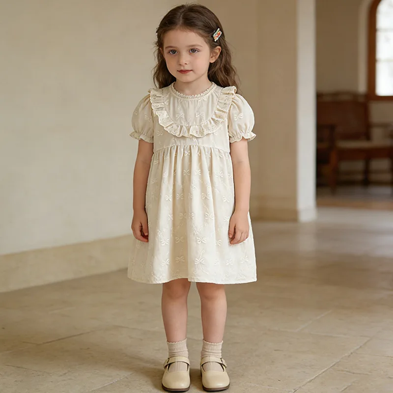 New Summer Dress for Girls with Bow Embroidery and Puff Short Sleeves, Stylish Dress for Baby Girls
New Summer Dress for Girls with Bow Embroidery and Puff Short Sleeves, Stylish Dress for Baby Girls