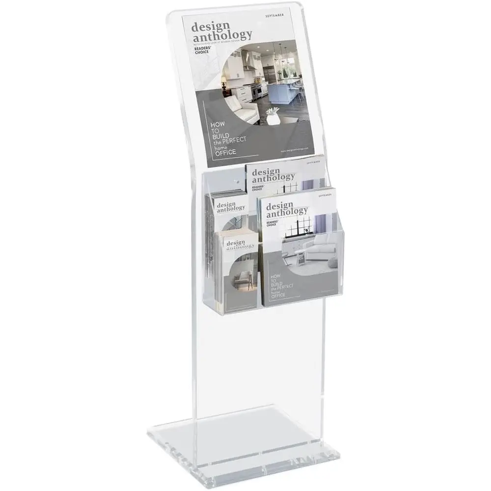 Acrylic Sign Holder Stand for 11x14 Graphics with 2-Tier Rack, Adjustable for Magazines and Brochures, Satin Silver Post - Clear
Acrylic Sign Holder Stand for 11x14 Graphics with 2-Tier Rack, Adjustable for Magazines and Brochures, Satin Silver Post - Clear