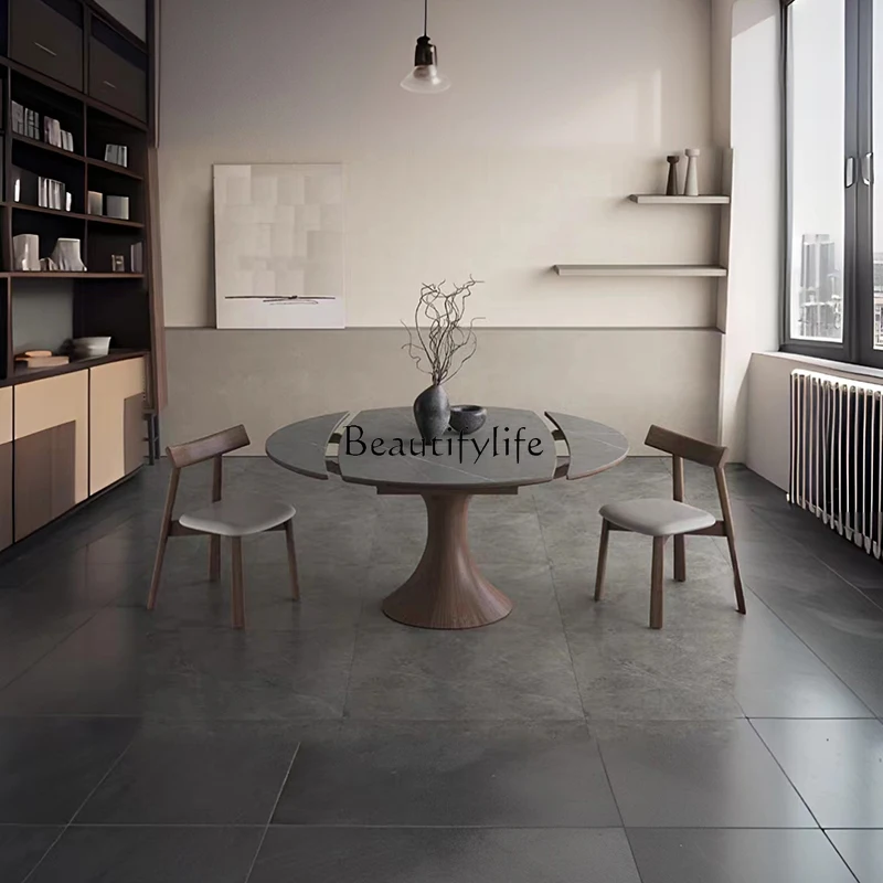 Retro style solid wood rock slab retractable dining table variable round table household folding
Retro style solid wood rock slab retractable dining table variable round table household folding