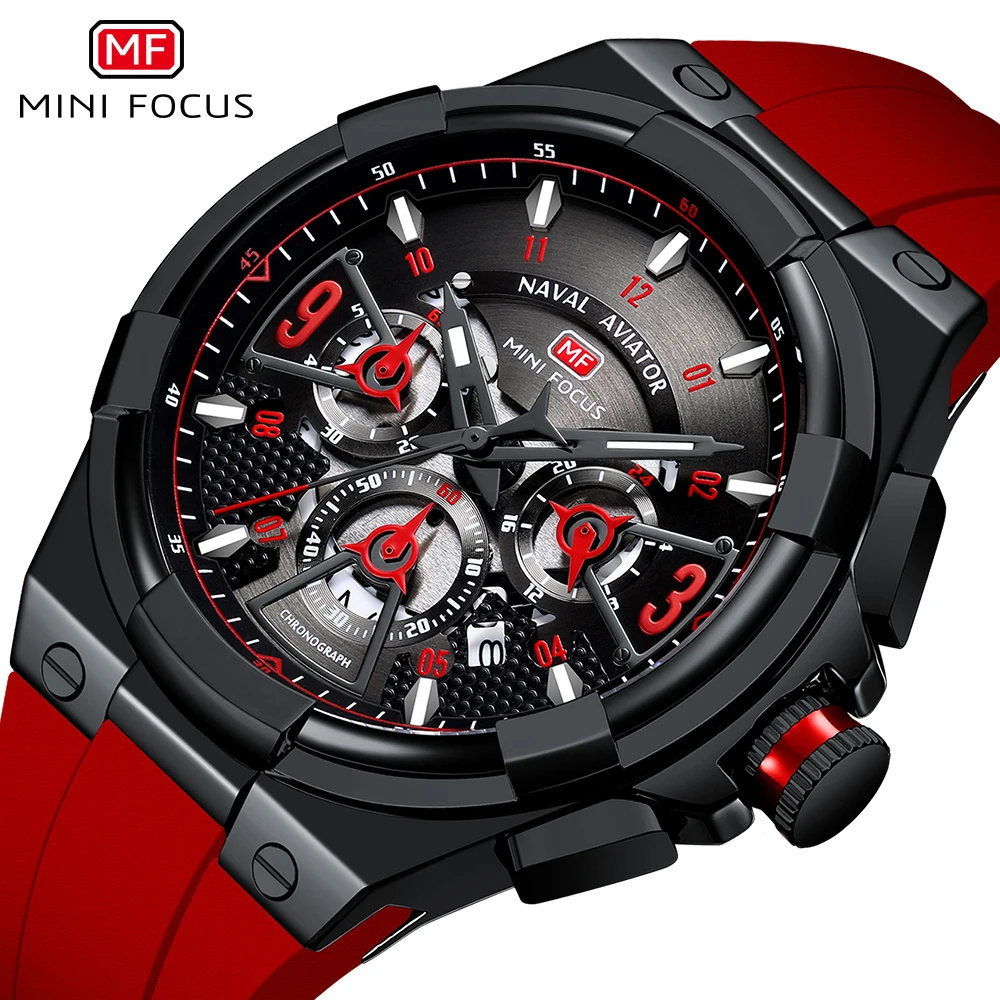 

MINI FOCUS Sports Watches for Men Fashion Sub-Dials Calendar Window Casual Silicone Strap Luxury Multifunction Quartz Mens Watch