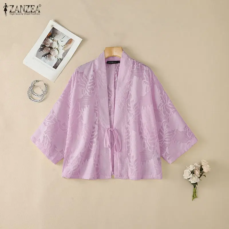 Woman Elegant Textured Floral Clip-Dot Cardigans V-Neck Long Sleeves Lace-Up Open Front Kimonos ZANZEA Summer Beach Cover-Up
Woman Elegant Textured Floral Clip-Dot Cardigans V-Neck Long Sleeves Lace-Up Open Front Kimonos ZANZEA Summer Beach Cover-Up