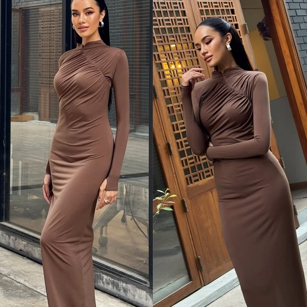 Customized Simple High Collar Long Sleeves Homecoming Dresses Soft Jersey Evening Dress Temperament Bespoke Occasion Gowns
Customized Simple High Collar Long Sleeves Homecoming Dresses Soft Jersey Evening Dress Temperament Bespoke Occasion Gowns
