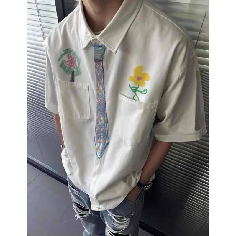 Summer Large Size Men's Shirt with Tie Short Sleeve Design Korean Style College Windbreaker Half Sleeve Outerwear White
Summer Large Size Men's Shirt with Tie Short Sleeve Design Korean Style College Windbreaker Half Sleeve Outerwear White