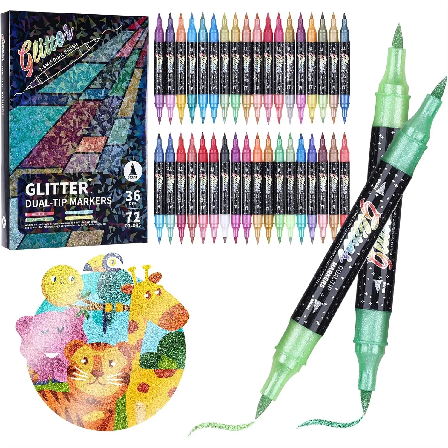Dual Tip Glitter Markers Pens, 72 Colors Metallic Sparkle Brush Pens Set for Art Supplies, Scrapbooking, DIY Crafts, Doodle and
Dual Tip Glitter Markers Pens, 72 Colors Metallic Sparkle Brush Pens Set for Art Supplies, Scrapbooking, DIY Crafts, Doodle and
