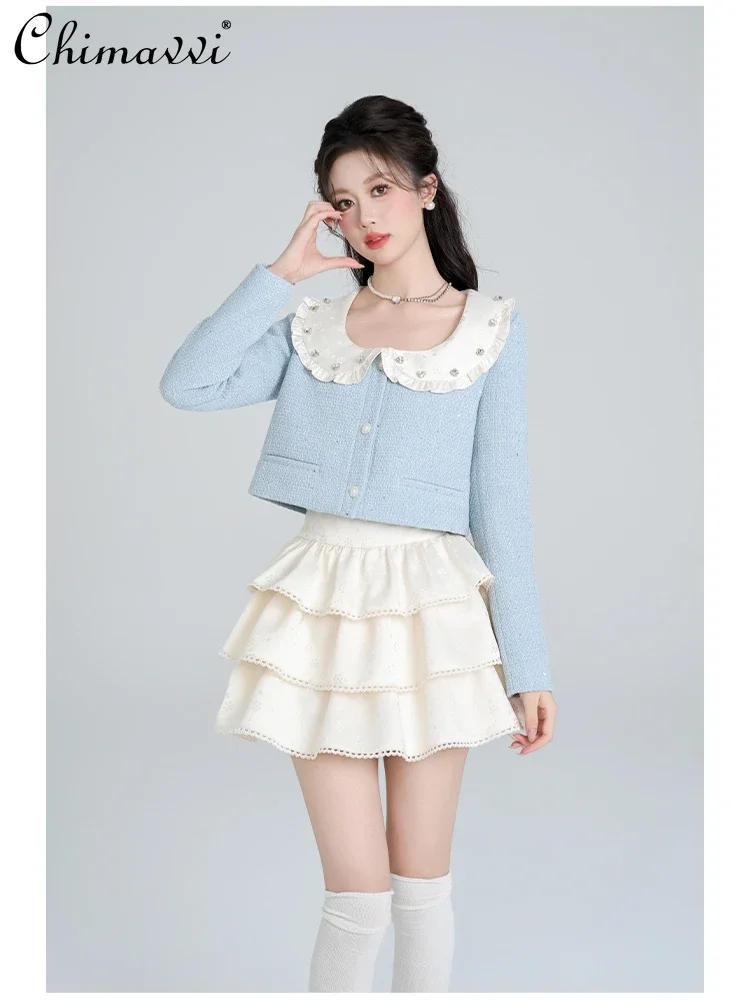 French Style Sweet Socialite Heart Diamond Doll Collar Long Sleeve Single-Breasted Blue Straight Short Jacket Coat Women Winter
French Style Sweet Socialite Heart Diamond Doll Collar Long Sleeve Single-Breasted Blue Straight Short Jacket Coat Women Winter