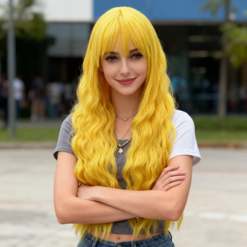 Lemon Yellow Daily Straight Bangs Wig European and American Curly Fluffy Water Wave Long Hair
Lemon Yellow Daily Straight Bangs Wig European and American Curly Fluffy Water Wave Long Hair