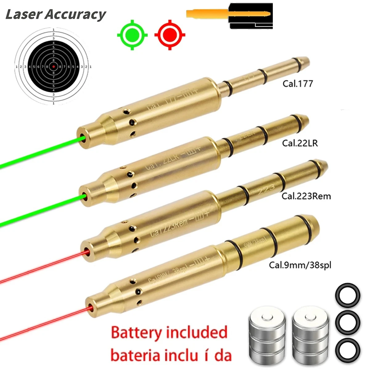 Tactical Laser Bore Sight .177/.22LR/.223 Rem/9mm/7.62mm Cal Red Dot Laser Pointer Collimator Cartridge Boresighter
Tactical Laser Bore Sight .177/.22LR/.223 Rem/9mm/7.62mm Cal Red Dot Laser Pointer Collimator Cartridge Boresighter